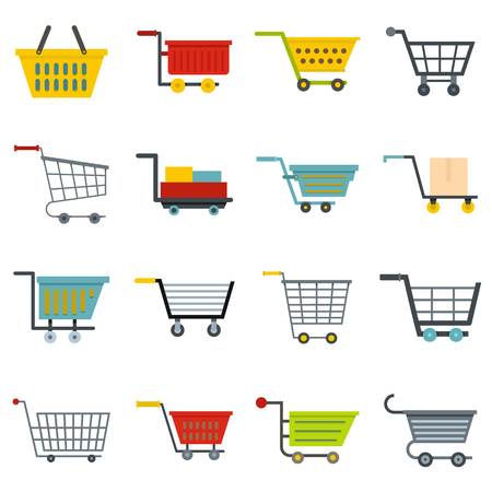 Shopping cart icons set in flat styleのイラスト素材
