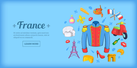 France travel horizontal banner, cartoon styleのイラスト素材