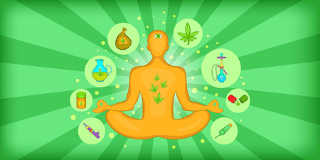 Marijuana cannabis banner horizontal cartoon styleのイラスト素材