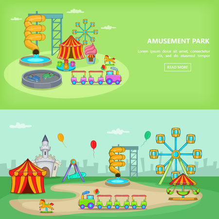 Amusement park banner set horizontalのイラスト素材