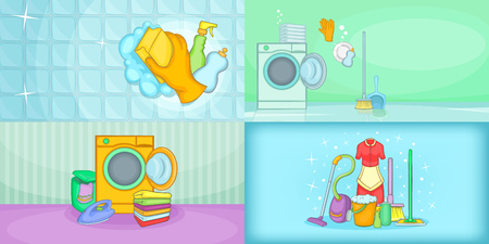 Cleaning banner set horizontal, cartoon styleのイラスト素材