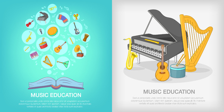 Musical education banner set, cartoon styleのイラスト素材