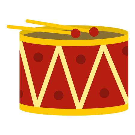 Red drum and drumsticks icon flat isolated on white background vector illustrationのイラスト素材