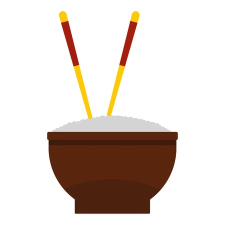 Brown bowl of rice with pair of chopsticks iconのイラスト素材
