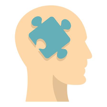 Head silhouette with jigsaw puzzle icon flat isolated on white background vector illustrationのイラスト素材