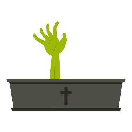 Green zombie hand coming out of his coffin icon flat isolated on white background vector illustrationのイラスト素材