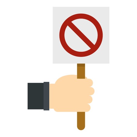 Hand holding stop sign icon flat isolated on white background vector illustrationのイラスト素材