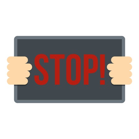 Hands holding stop placard icon flat isolated on white background vector illustrationのイラスト素材