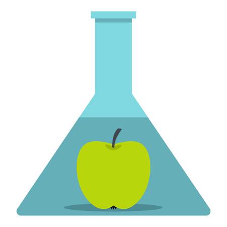 Green apple in glass test flask icon isolatedのイラスト素材