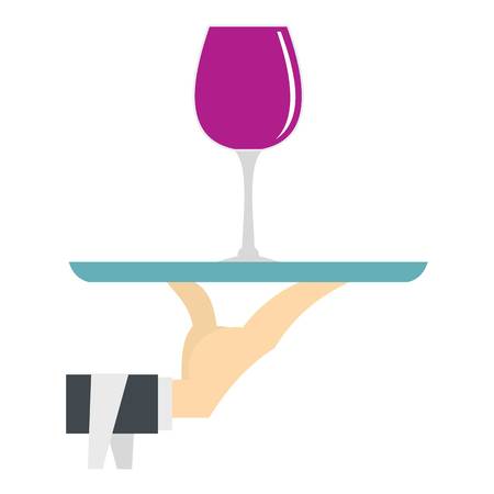 Hand holding tray with a glass of red wine icon flat isolated on white background vector illustrationのイラスト素材