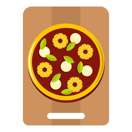 Pizza with ingredients on the wooden board icon flat isolated on white background vector illustrationのイラスト素材