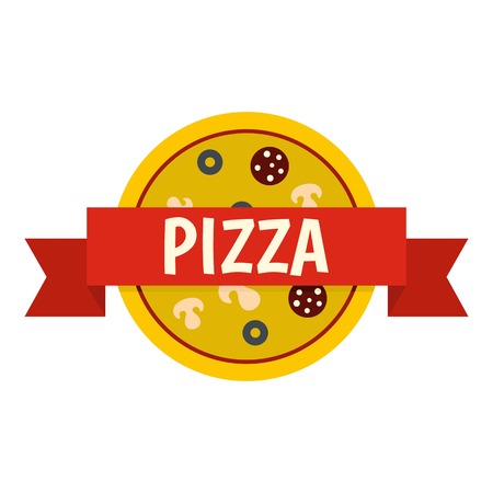 Pizza badge with red ribbon icon isolatedのイラスト素材