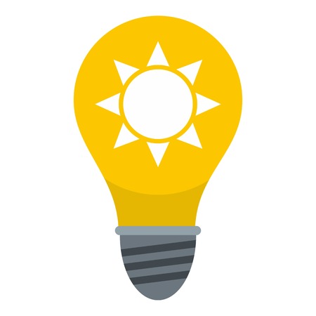 Yellow light bulb with sun inside icon flat isolated on white background vector illustrationのイラスト素材