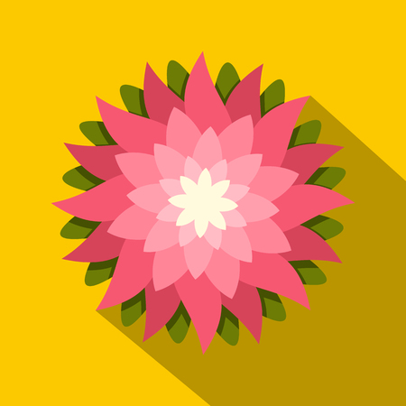 Pink lotus flower icon. Flat illustration of pink lotus flower vector icon for web on yellow backgroundのイラスト素材