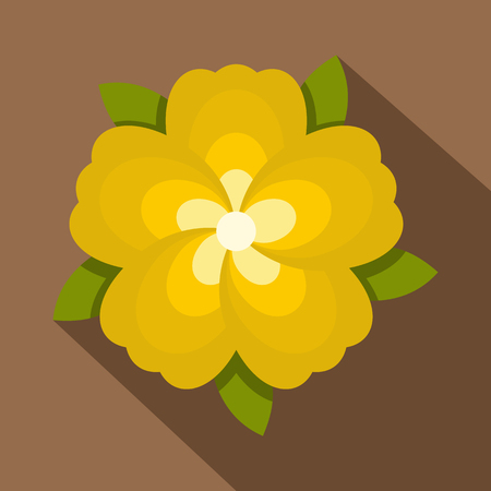 Yellow flower icon. Flat illustration of yellow flower vector icon for web on coffee backgroundのイラスト素材