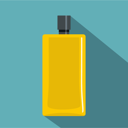 Yellow scent bottle icon. Flat illustration of yellow scent bottle vector icon for web on baby blue backgroundのイラスト素材
