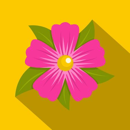 Pink petunia flower icon. Flat illustration of pink petunia flower vector icon for web on yellow backgroundのイラスト素材