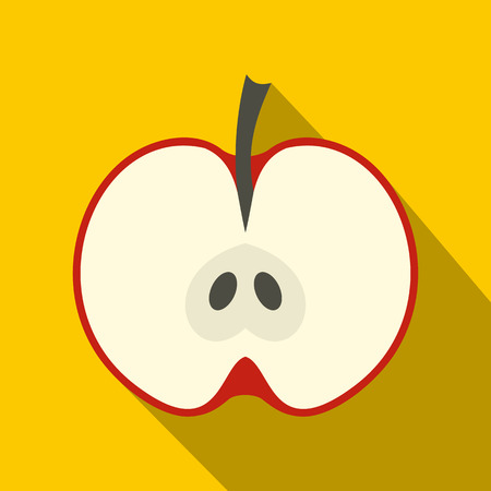 Half red apple icon. Flat illustration of half red apple vector icon for web on yellow backgroundのイラスト素材