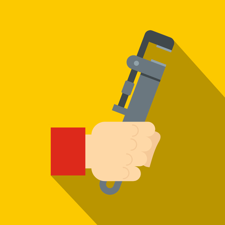Hand holding  calipers icon. Flat illustration of hand holding  calipers vector icon for web on yellow backgroundのイラスト素材