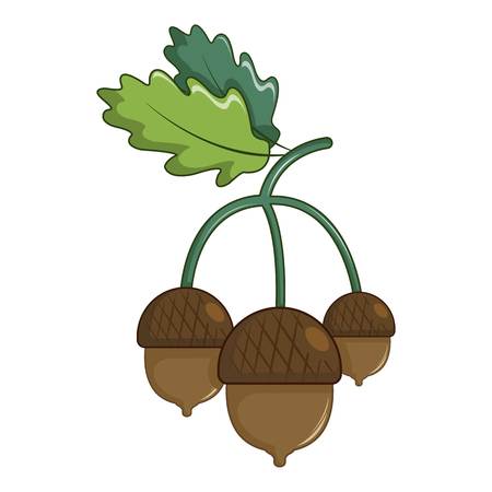 Acorns with leaves icon, cartoon styleのイラスト素材