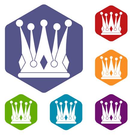 Kingly crown icons set hexagonのイラスト素材