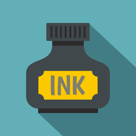 Black ink bottle icon. Flat illustration of black ink bottle vector icon for web on baby blue backgroundのイラスト素材