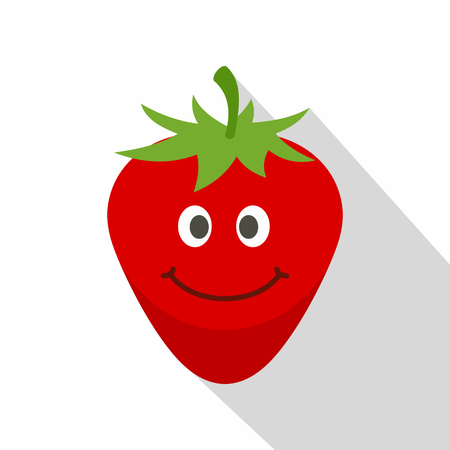 Ripe smiling strawberry icon. Flat illustration of ripe smiling strawberry vector icon for web on white backgroundのイラスト素材