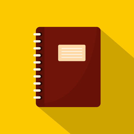 Brown spiral notepad icon. Flat illustration of brown spiral notepad vector icon for web on yellow backgroundのイラスト素材