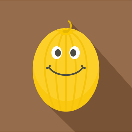 Ripe yellow smiling melon icon. Flat illustration of ripe yellow smiling melon vector icon for web on coffee backgroundのイラスト素材