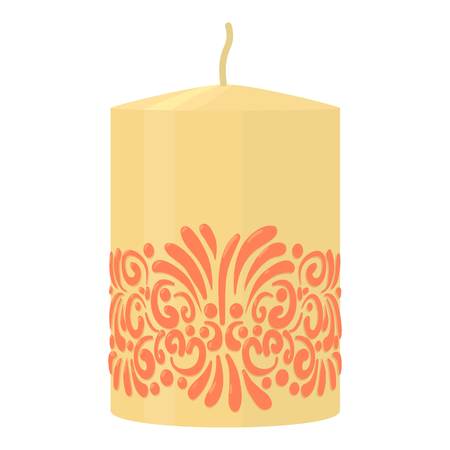 White decorative candle with red ornament icon. Cartoon illustration of white decorative candle with red ornament vector icon for webのイラスト素材