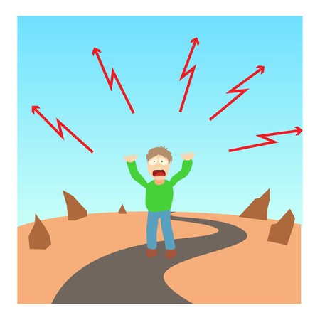 Agoraphobia concept. Cartoon illustration of a man suffering from the fear of open spaceのイラスト素材