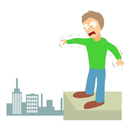 Acrophobia concept. Cartoon illustration of a man suffering from the fear of of heightsのイラスト素材