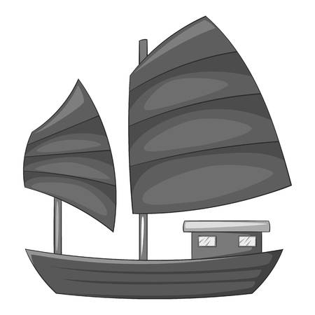 Junk boat with red sails icon in monochrome style isolated on white background vector illustrationのイラスト素材