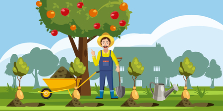 Gardener plant icons set, cartoon styleのイラスト素材