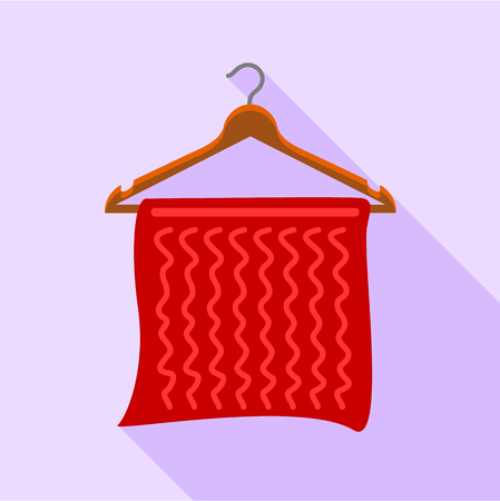Red towel on coat hanger icon, flat styleのイラスト素材