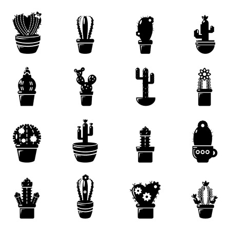 Cactus flower icons set. Simple illustration of 16 cactus flower vector icons for webのイラスト素材