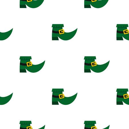 Green leprechaun boot pattern seamless background in flat style repeat vector illustrationのイラスト素材