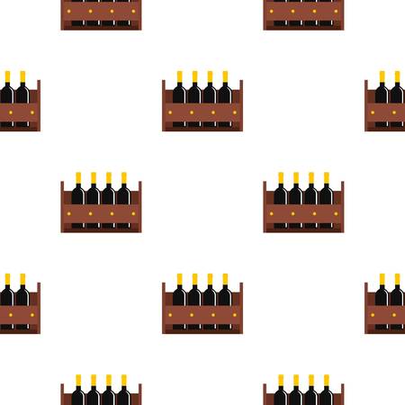 Wine bottles in a wooden crate pattern flatのイラスト素材