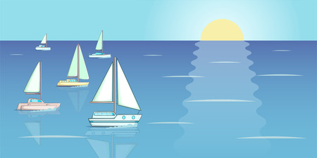 Yachts regatta banner horizaontal concept. Cartoon illustration of yachts regatta banner horizontal vector concept for webのイラスト素材