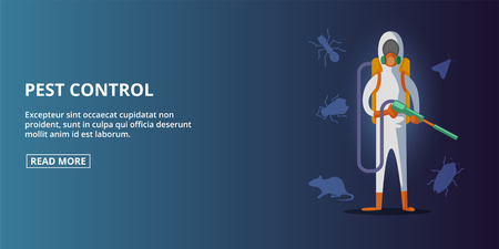 Pest control exterminator banner horizaontal concept. Cartoon illustration of pest control exterminator banner horizontal vector concept for webのイラスト素材