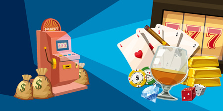 Casino winner horizontal banner concept. Cartoon illustration of casino winner vector horizontal banner for webのイラスト素材