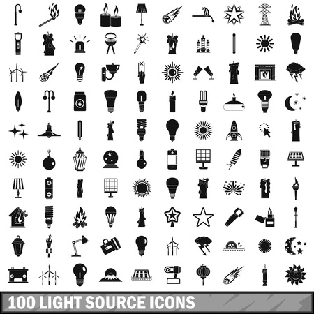 100 light source icons set, simple styleのイラスト素材