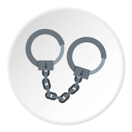Steel handcuffs icon in flat circle isolated on white background vector illustration for webのイラスト素材
