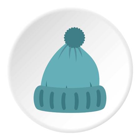 Woolen hat icon in flat circle isolated on white background vector illustration for webのイラスト素材