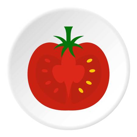 Red half of tomato icon in flat circle isolated on white background vector illustration for webのイラスト素材