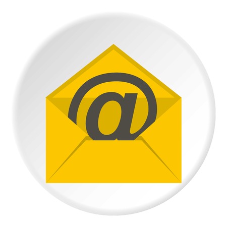 Yellow envelope with email sign icon in flat circle isolated vector illustration for webのイラスト素材