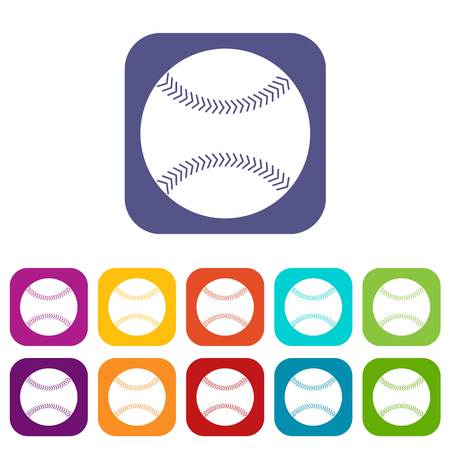Baseball icons set vector illustration in flat style In colors red, blue, green and otherのイラスト素材