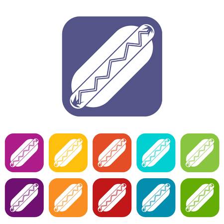 Bun and sausage icons set vector illustration in flat style In colors red, blue, green and otherのイラスト素材