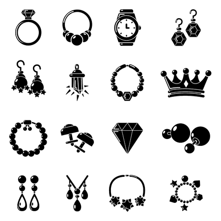 Jewelry shop icons set, simple styleのイラスト素材