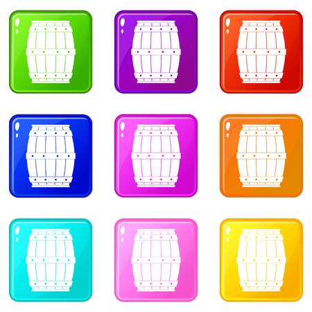 Wooden barrel icons of 9 color set isolated vector illustrationのイラスト素材